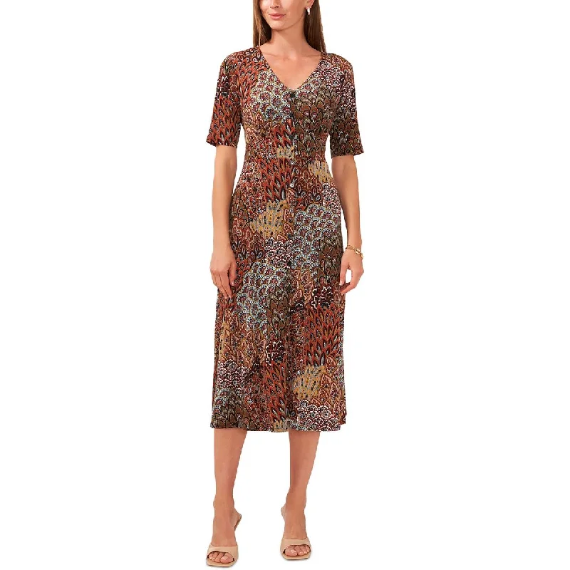 Women's Festive Attire Flowing Silhouette Womens Faux Button Front Midi Midi Dress