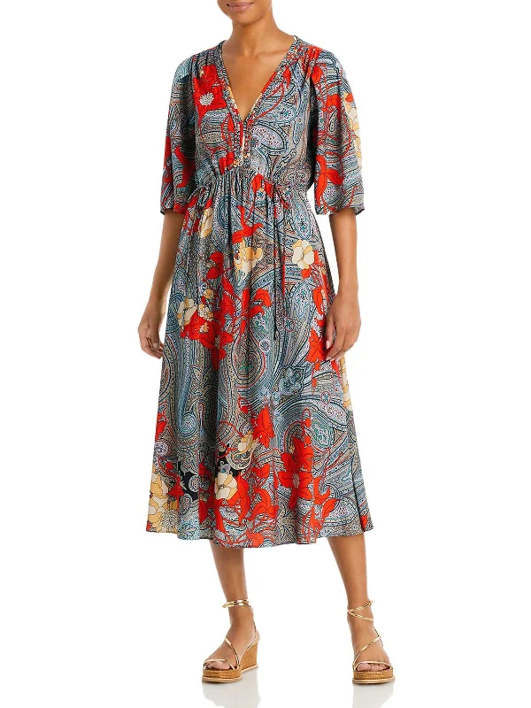 Women's Night-Out Clothes Luxury Comfort Womens Printed Calf Midi Dress