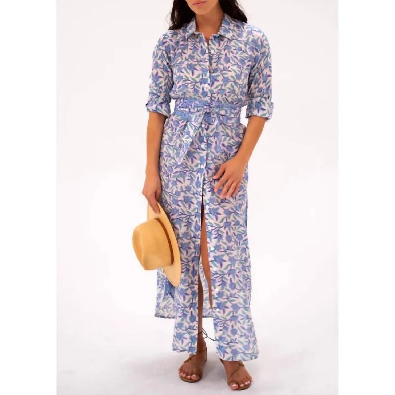 Women's Plus-Size Apparel Romantic Flair Oversized Maxi Shirt Dress In Blue/green Floral