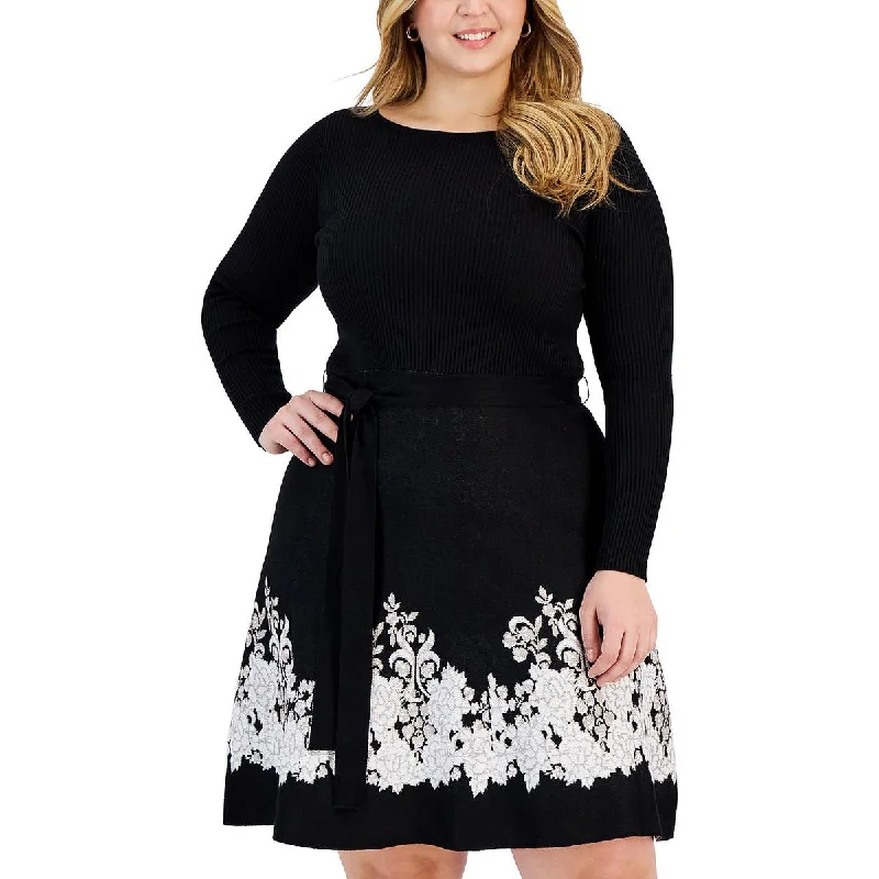 Timeless Women's Outfit Weekend Special Plus Womens Knee-Length Floral Print Sweaterdress