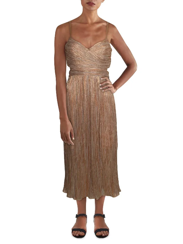 Affordable Trendy Clothes For Women Feminine Flow Womens Metallic Gathered Midi Dress