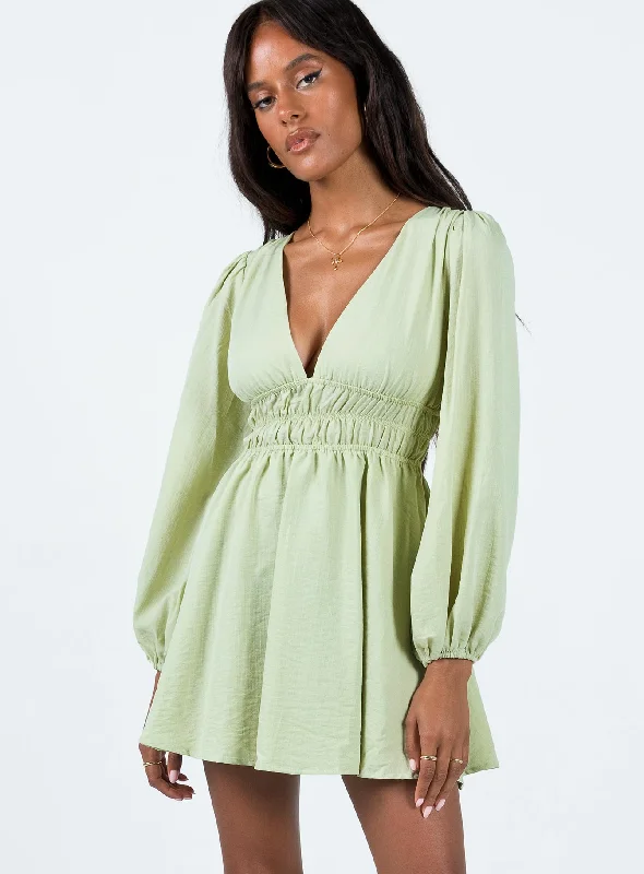 Women's Activewear Attire Coastal Beach - Inspired Style Marsia Long Sleeve Mini Dress Sage