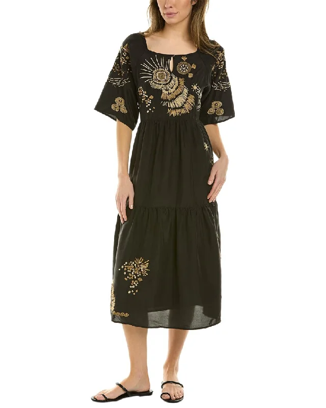 Women's Plus-Size Apparel Weekend Special Johnny Was Antonia Raglan Tiered Silk Midi Dress