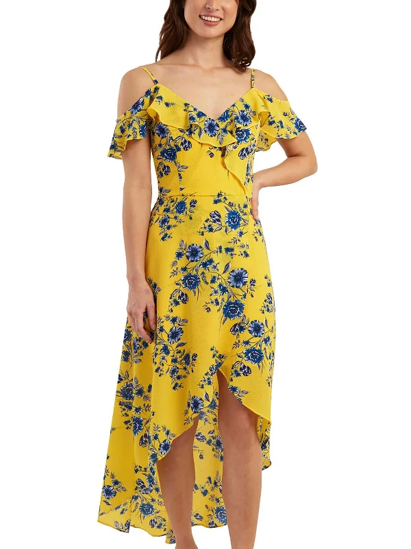 Women's Sports Apparel Flowing Silhouette Juniors Womens Floral Print Hi-Low Maxi Dress