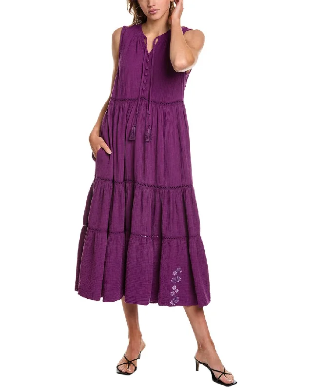 Comfortable Women's Clothes Vintage Look Johnny Was Gauze Tiered Midi Dress