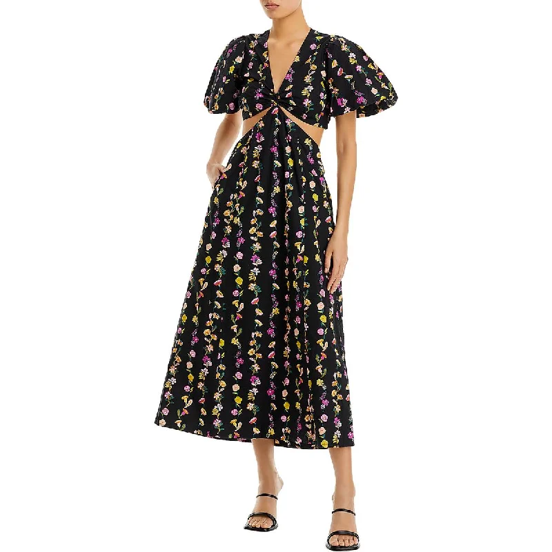 Women's Vacation Outfit Fashion-Forward Style Mariana Womens Floral Print Cut-Out Fit & Flare Dress