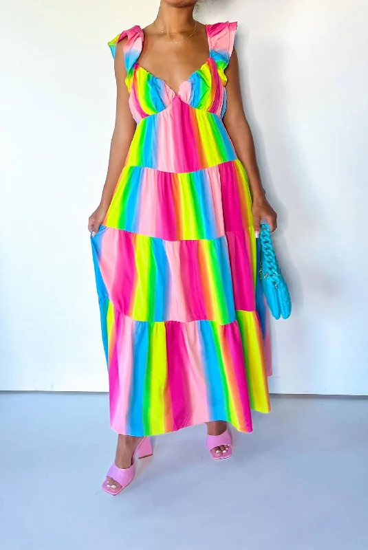 Women's Timeless Attire Exquisite Craftsmanship Ombre Maxi Dress In Rainbow