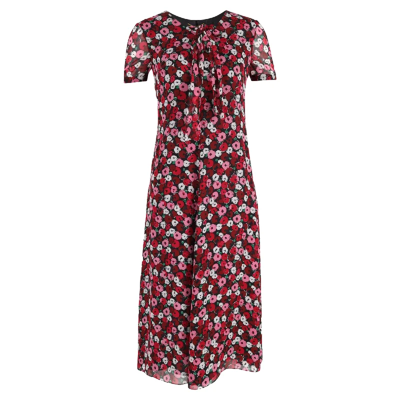 Women's Trendy Attire Effortless Style Saint Laurent Midi Floral Print Dress in Multicolor Silk