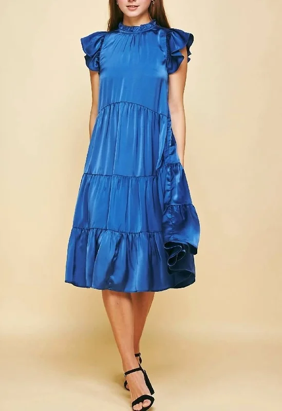 Women's Evening Garments Luxury Comfort Rochel Tiered Midi Dress in Fall Blue