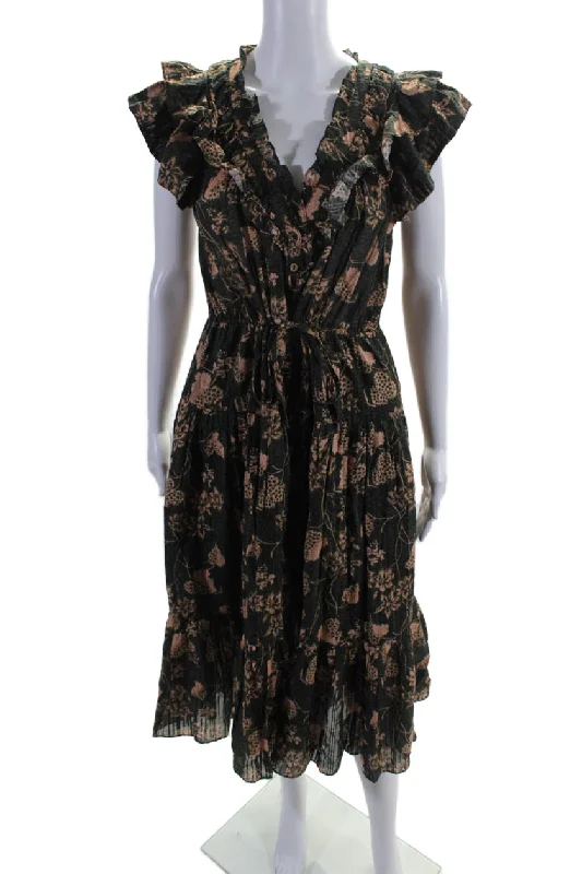 Women's Athletic Outfit Graceful Movement Ulla Johnson Womens Sleeveless V Neck Floral Print Long Dress Green