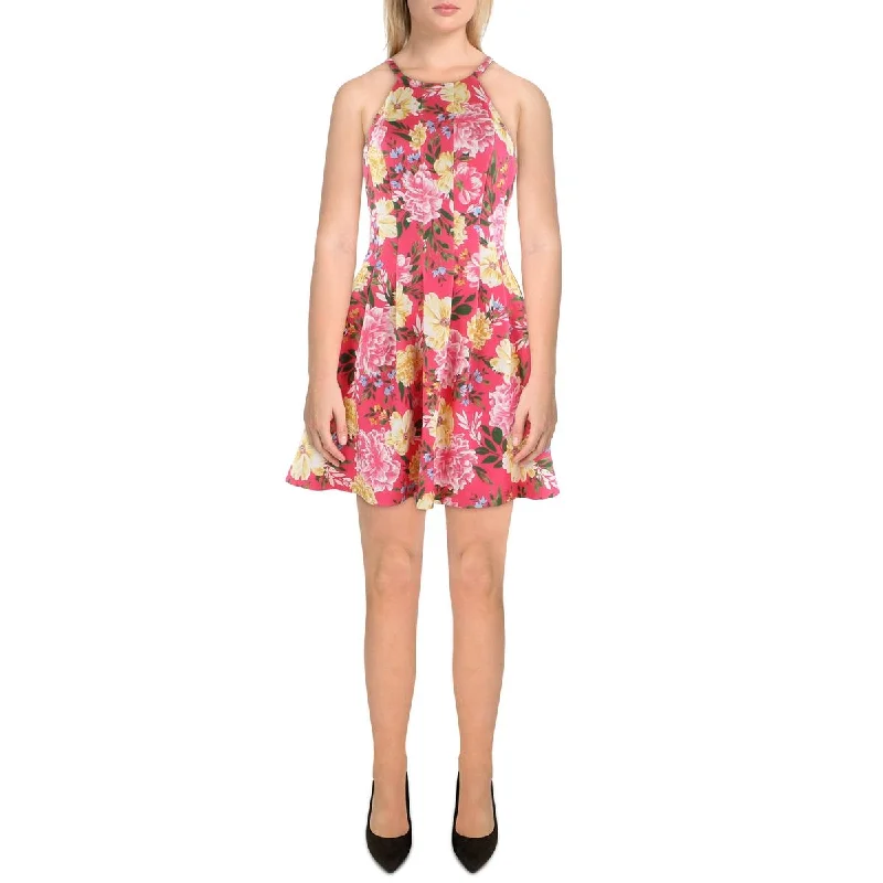 Women's Evening Outfit Contemporary Elegance Petites Womens Floral Print Mini Fit & Flare Dress