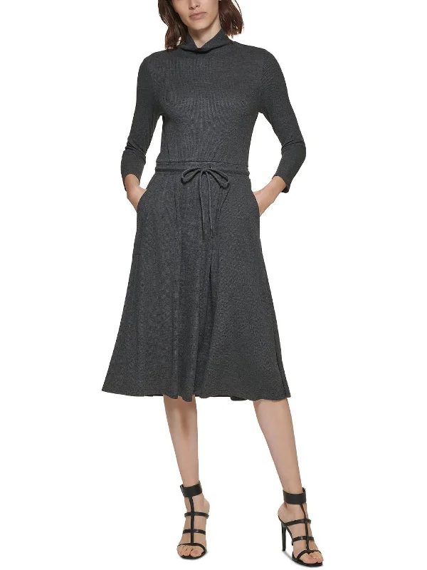 Women's Outdoor Activity Garments Classic Charm Womens Knit Long Sleeves Midi Dress