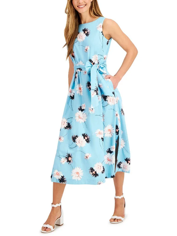 Women's Stylish Professional Garments Romantic Date - Night Ensemble Womens Printed Tie Sash Midi Dress