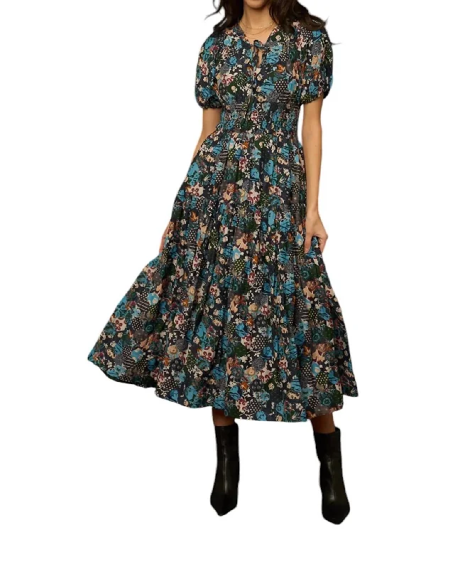 Women's Stylish Casual Garments Vintage Elegance Edella Midi Dress In Theodora Print