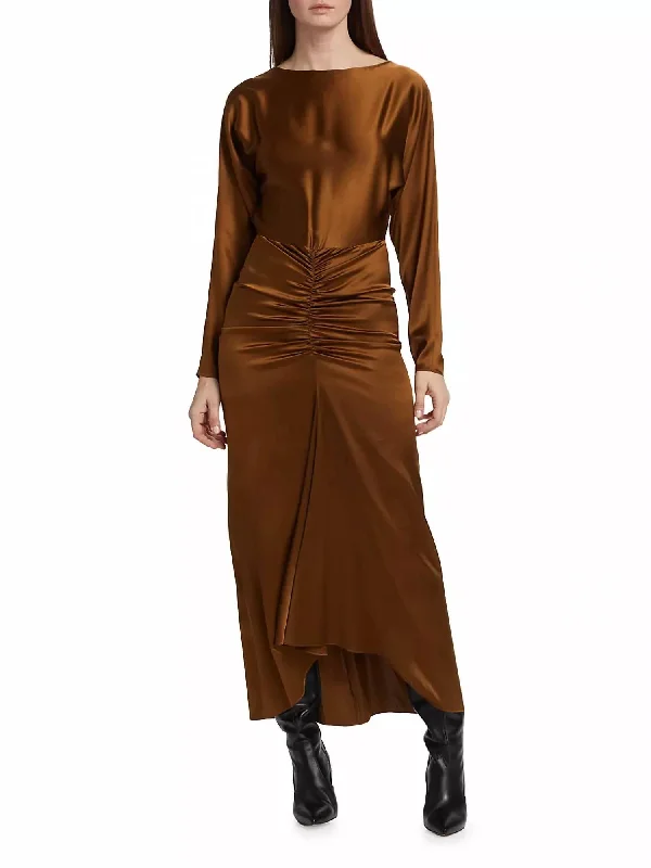 Women's Transitional Clothes Fashion-Forward Style Sabri Stretch Silk Maxi Dress In Dark Ochre