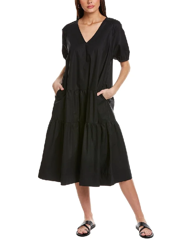 Women's Athletic Apparel Minimalist Office - Ready Style Johnny Was V-Neck Tiered Midi Dress