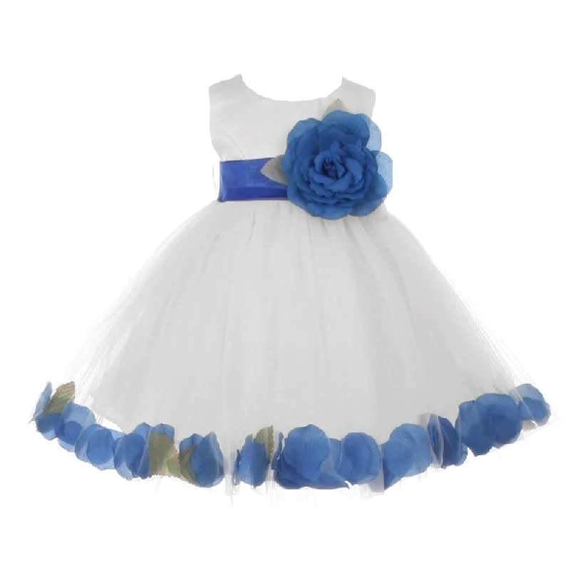 Women's Plus-Size Garments Chic Allure Baby Girls Ivory Royal Blue Petal Adorned Satin Tulle Flower Girl Dress 6-24M