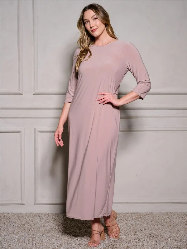 Women's Activewear Apparel Today Only PLUS SIZE 3/4 SLEEVE BODYCON SOLID MAXI DRESS