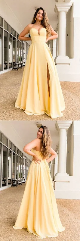 Comfortable Women's Clothes Alluring Design SIMPLE YELLOW SATIN LONG PROM DRESS YELLOW FORMAL DRESS  cg8607