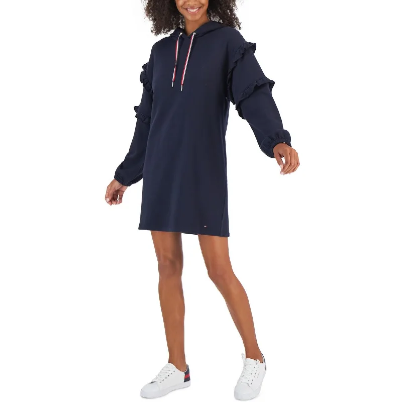 Women's Weekend Outfit Final Clearance Tommy Hilfiger Womens Ruffled Cotton Sweatshirt Dress