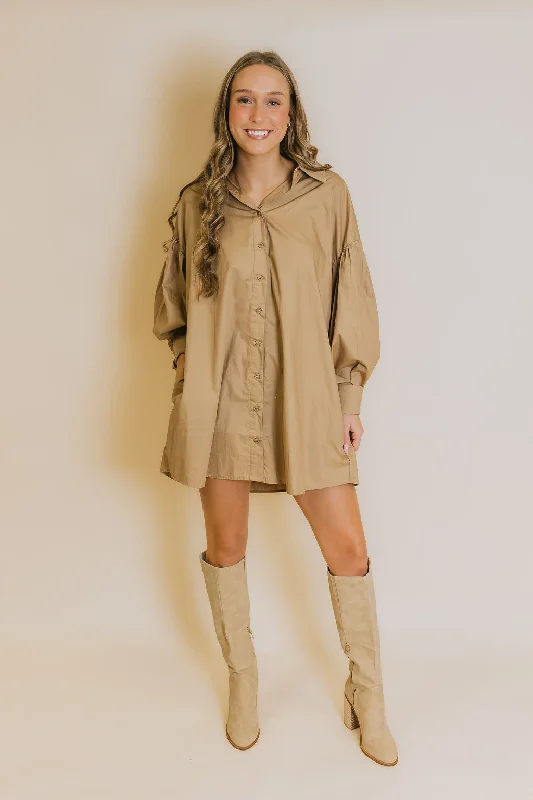 Women's Trendy Apparel Feminine Allure Boston Button Down Shirt Dress - Mocha