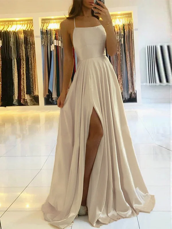 Women's Clothing For Special Occasions Bohemian Vibe Women Spaghetti Straps Prom Dress Long Simple Evening Gowns A-Line Side Slit Party Dress YPD826