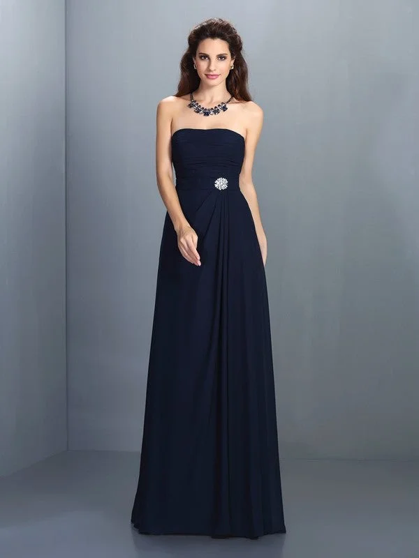 Women's Trendy Casual Outfit Casual Weekend Relaxed Style A-Line/Princess Strapless Rhinestone Sleeveless Long Chiffon Bridesmaid Dresses