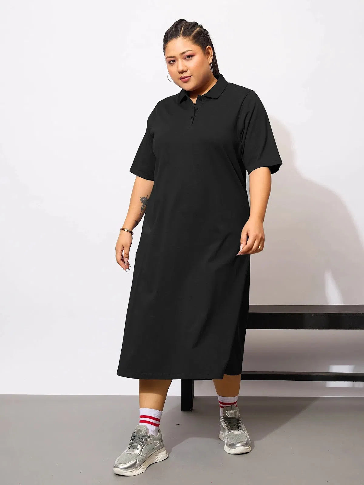 Women's Vintage Clothes Feminine Flow Women Black Polo Neck T Shirt Dress