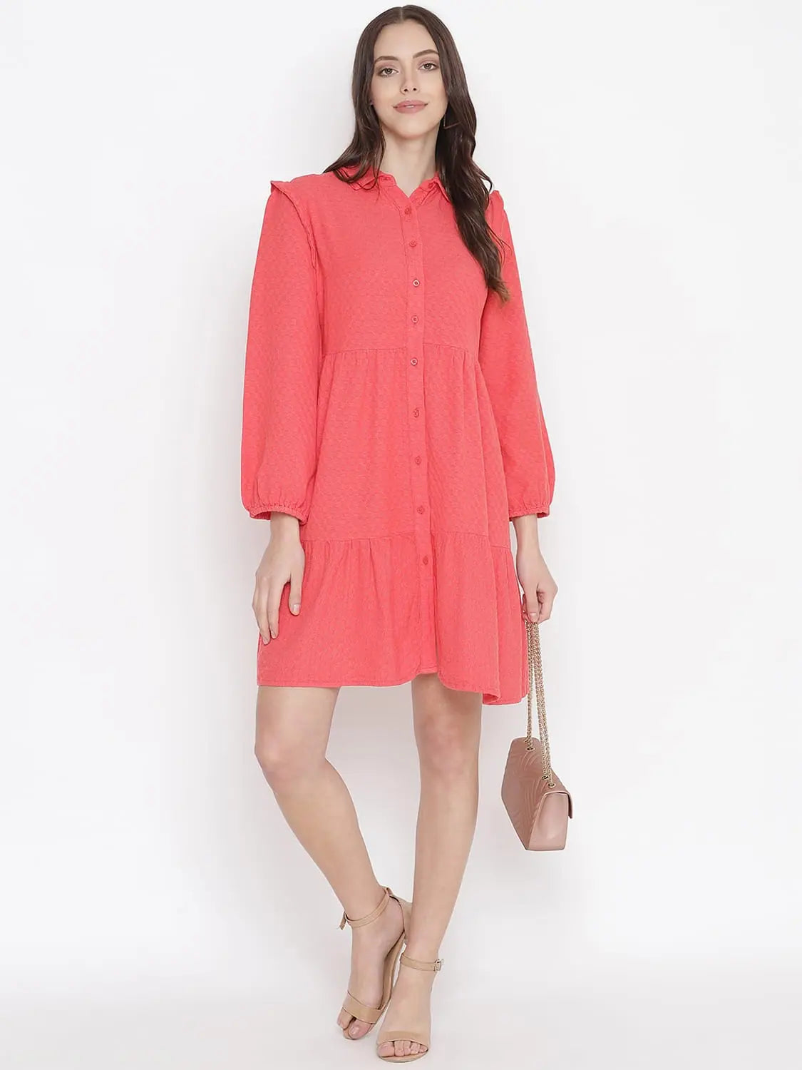 Affordable Luxury Women's Garments Limited - Edition Drops Oxolloxo Graceful Orange Posh Button-Down Women Shirt Dress