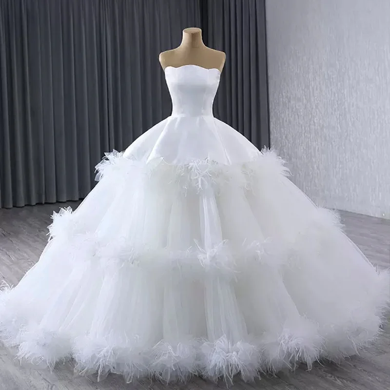 Women's Seasonal Wardrobe Clothing Elegant Details Luxury Ruffle Layered Wedding Dresses Asymmetrical Bridal Gown