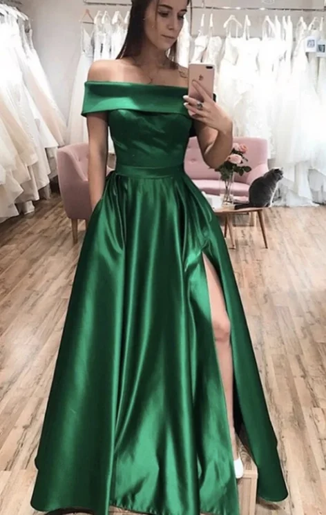 Women's Relaxed Clothes Flash Sale Green satin long prom dress green evening dress  cg7858