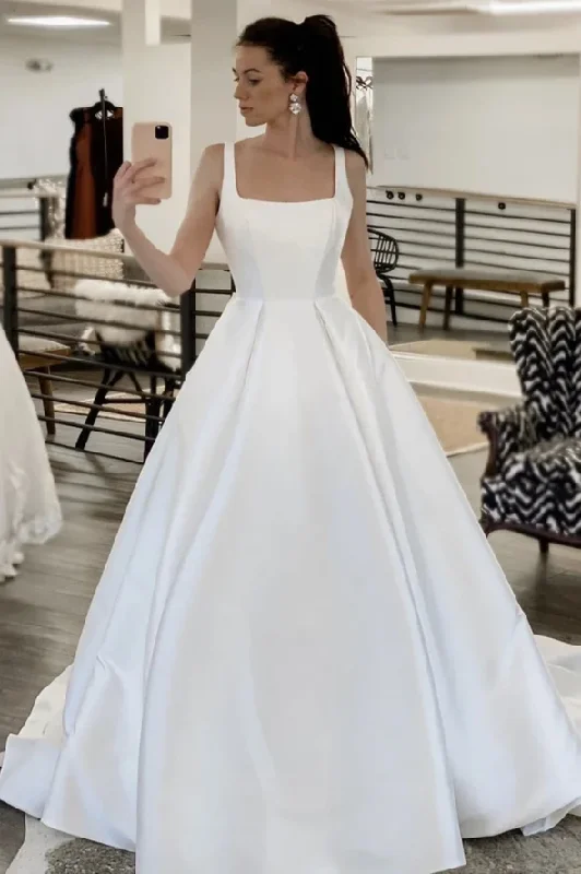 Women's Outerwear Clothing Contemporary Chic White satin long A line prom dress white evening dress    cg20520