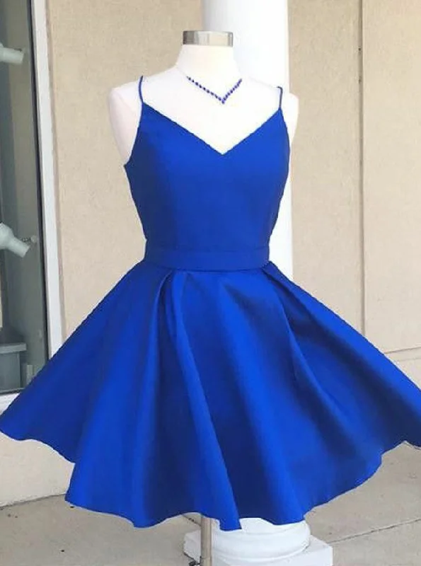 Women's Tops And Clothing Boho Chic A-Line Spaghetti-straps Satin Bowknot Back Short Prom Dress OC119