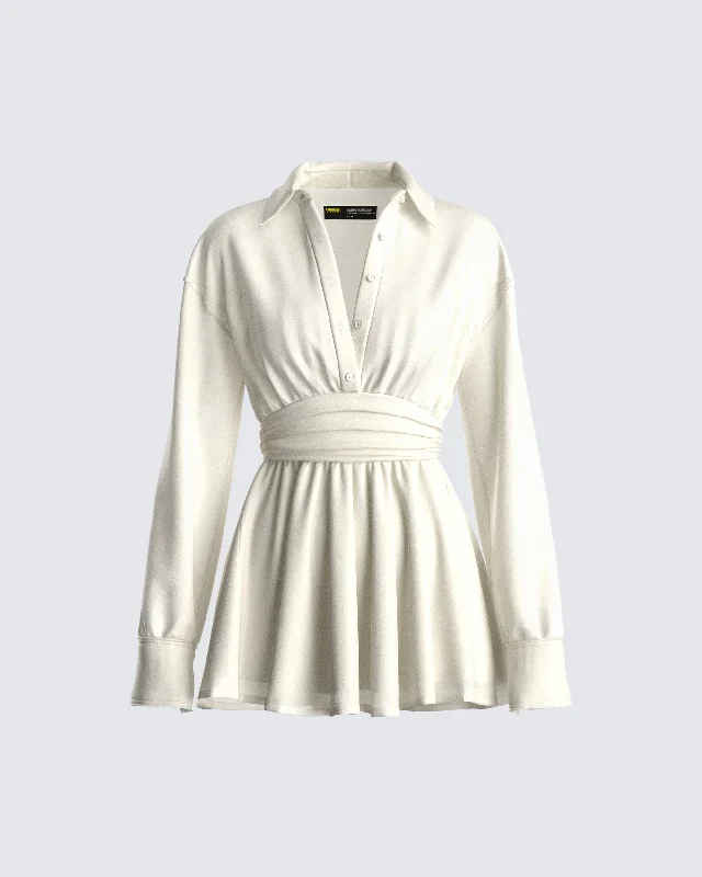 Women's Seasonal Clothing Exquisite Craftsmanship Amara Ivory Mini Shirt Dress