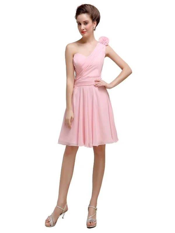 Women's Athletic Garments Bold Patterns One Shoulder Short A-Line Bridesmaid Dresses