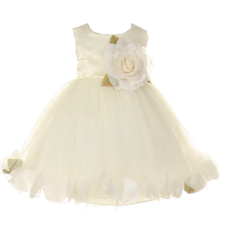 Women's Chic Outerwear Garments Classic Charm Baby Girls Ivory Petal Adorned Satin Tulle Flower Girl Dress 6-24M