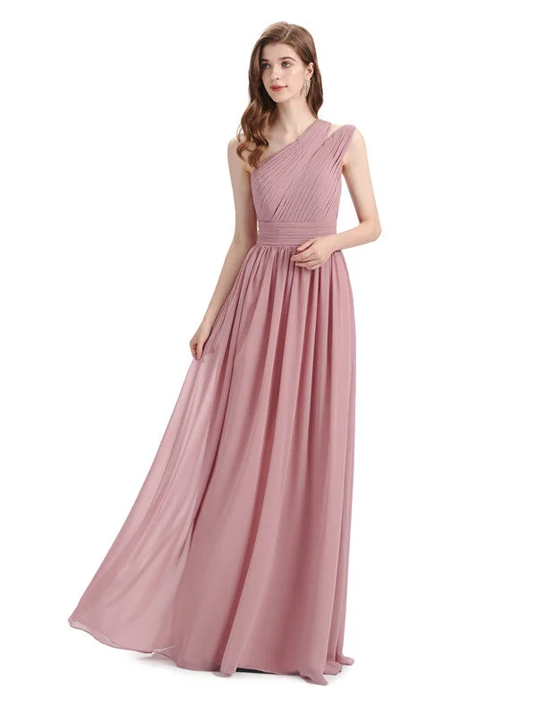 Chic Women's Outfit Elevated Style Charming One-shoulder A-line Chiffion Floor-Length Bridesmaid Dresses