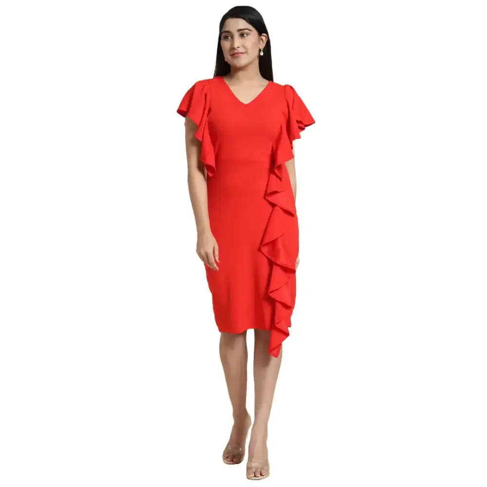 Formal Garments For Women Effortless Comfort LeeliPeeri Bodycon A line Knee Length Stylish One Piece Ruffle Dress