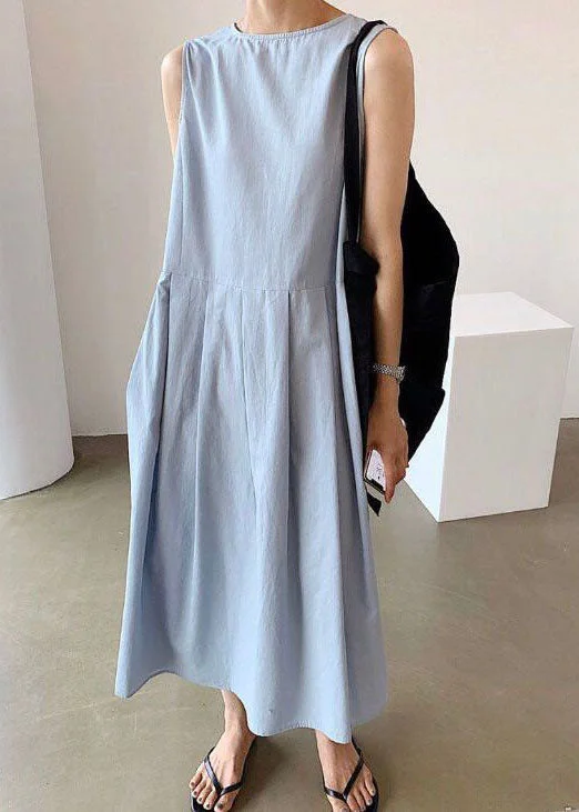 Women's Clothes For Work Classic Appeal Women Blue Wrinkled Button Patchwork Wear On Both Sides Cotton Dresses Sleeveless