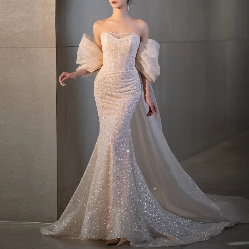 Chic Clothes For Women Luxury Style Strapless Curve Neckline Mermaid Wedding Dress