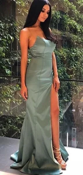 Formal Clothing For Women Effortless Grace Satin Strapless Simple Silt Long Prom Dresses  cg7576