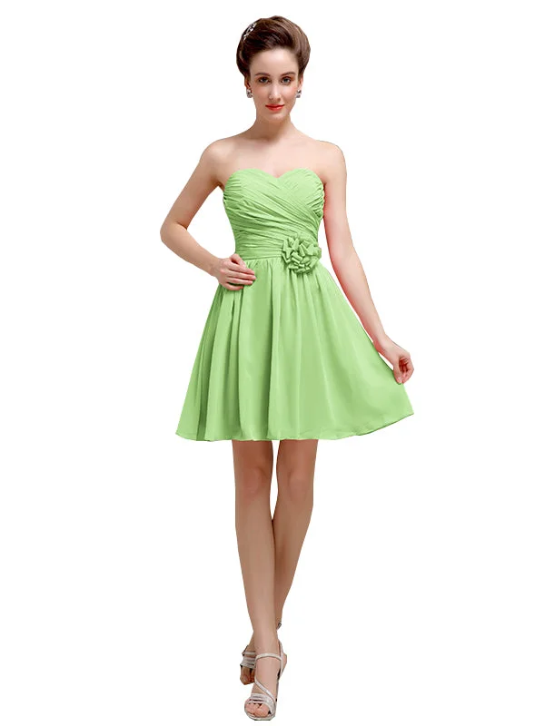 Plus-Size Women's Garments Lightweight Fabric Sweetheart A-Line Short Chiffon Bridesmaid Dresses