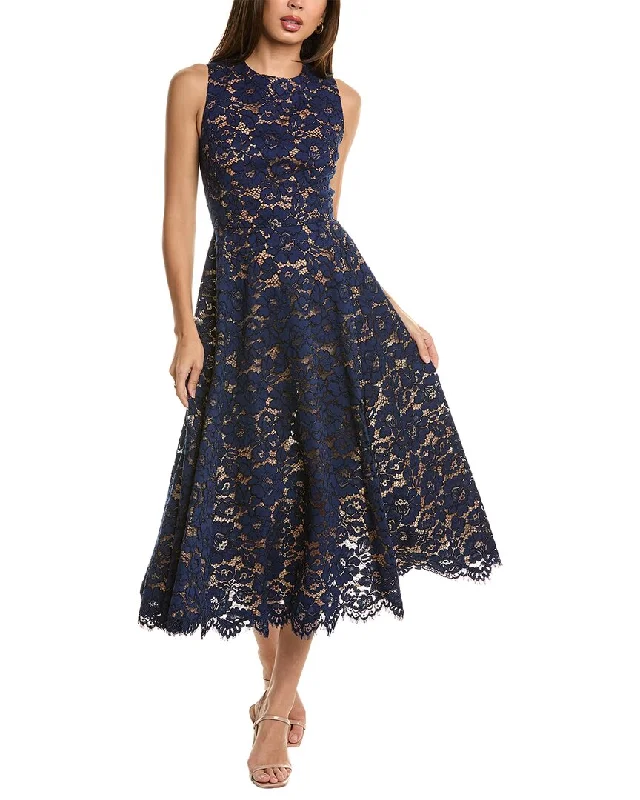 Women's High-End Clothing Feminine Allure Michael Kors Collection Floral Lace Dance Silk-Lined A-Line Dress