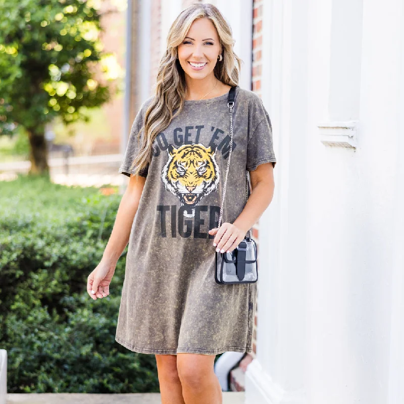 Formal Garments For Women Alluring Design Go Tigers T-Shirt Dress, Charcoal