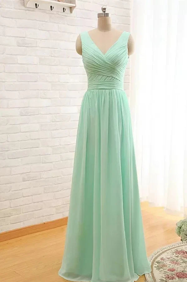 Women's Evening Wear Attire Vintage Look Bridesmaid Dress A-Line Sleeveless Floor-length Chiffon with