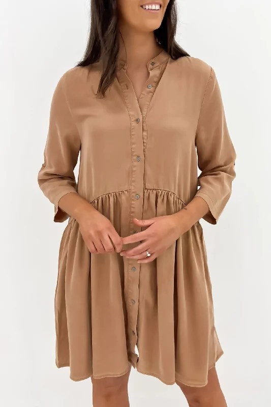 Women's Casual Wear Clothing Luxury Style Willow Shirt Dress Tan