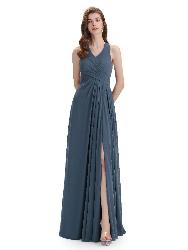 Sustainable Fashion Clothing For Women Seasonal Trend Elegant V-neck Side Slit Floor Length Bridesmaid Dresses