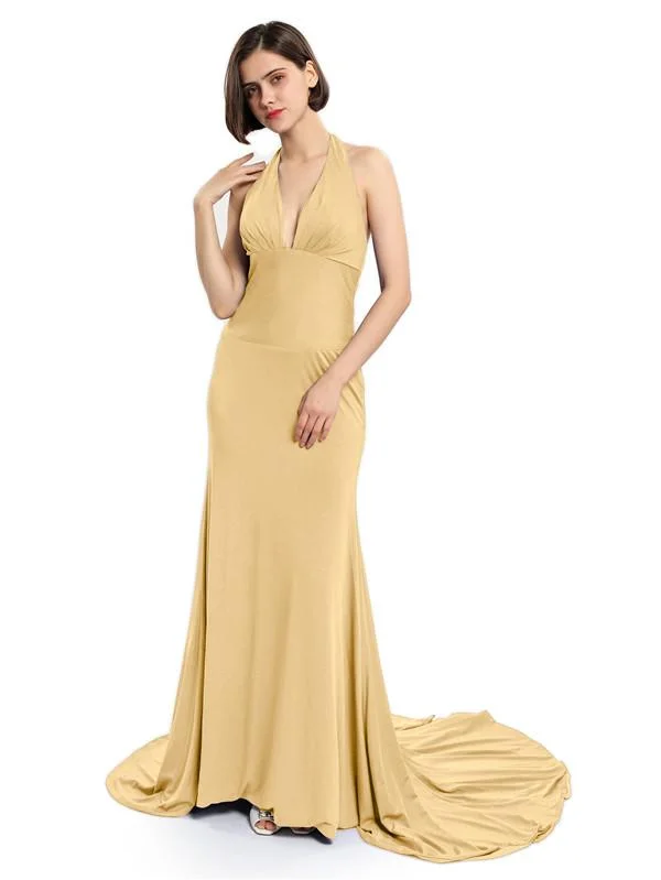 Women's Fashion-Forward Apparel Bold Silhouette Deep V-neck Halter Mermaid Long Bridesmaid Dresses