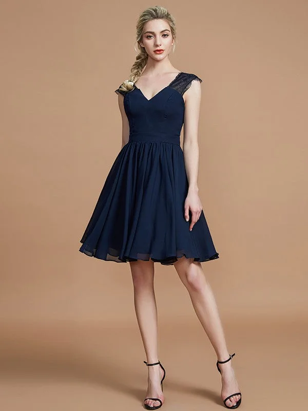 Women's Plus-Size Attire Seasonal Trend A-Line/Princess V-neck Chiffon Knee-Length Bridesmaid Dresses