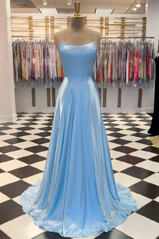 Women's Clothes For Outdoor Events Y2K Nostalgic Fashion Look Simple Blue Satin Open Back A Line Prom Dress Long Graduation Dress  cg7944